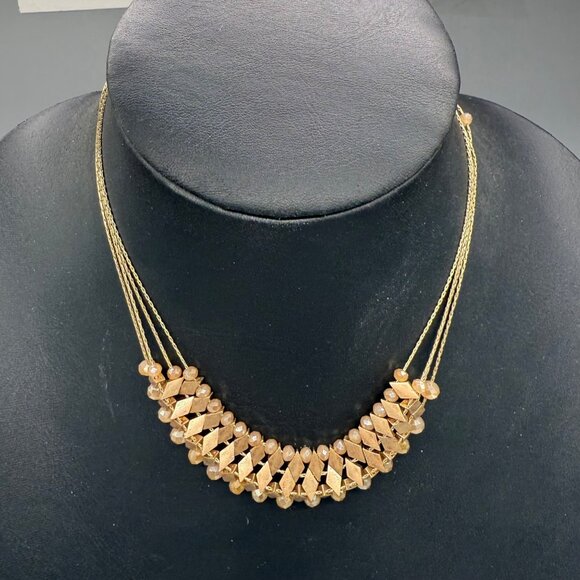 Gold Tone Beaded Necklace 15-17" Multi-Strand Design With D Tag - Picture 1 of 5